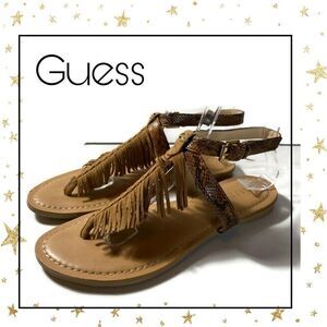 Guess Women's Fringe Snake Thong Sandals 6
